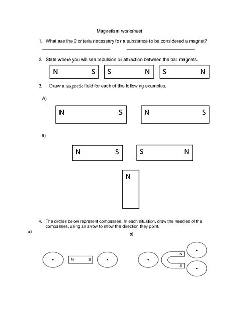 Physical Science Magnetic Field Worksheets