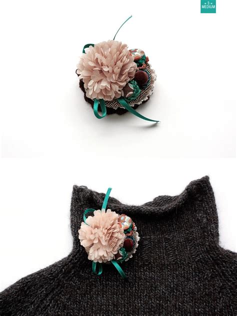 Fabric Flower Brooch Circle Cluster Pin Crochet Textile And Etsy