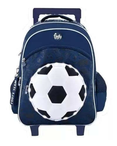 Mochila Footy 18 Con Carro Luz Frente Pelota Futbol 3d Color Azul