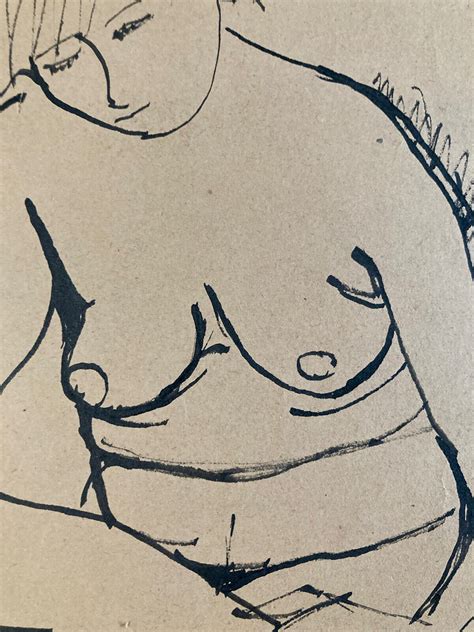 Very Beautiful Ink Drawing Naked Woman Seated Erotic Nude 1950 To