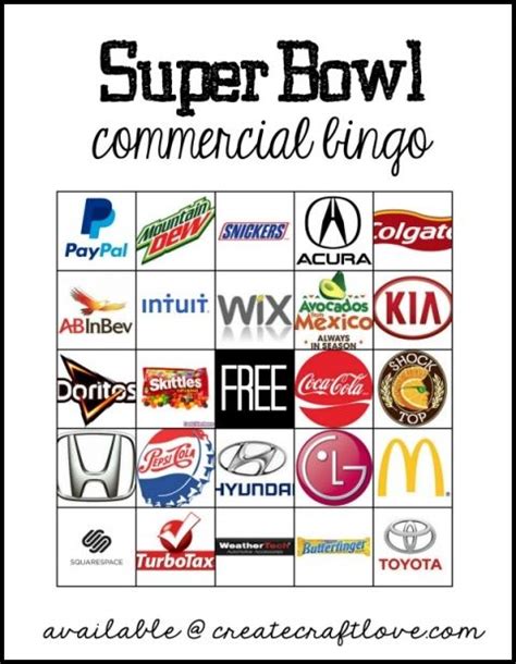 Super Bowl Commercial Bingo 2020