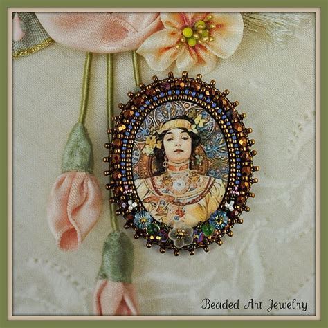 Art Nouveau Bead Embroidered Brooch Embroidered Art Bead Art Bead