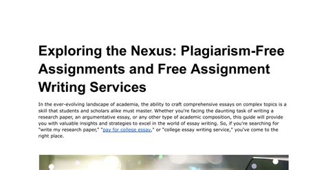 Exploring The Nexus Plagiarism Free Assignments And Free Assignment