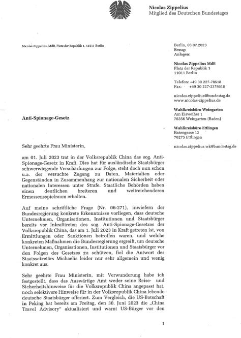 Nicolas Zippelius Mdb Wendet Sich Mit Brief Zum Anti Spionage Gesetz An