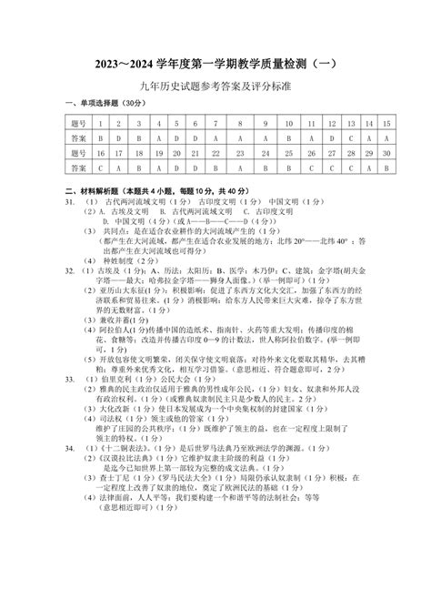 辽宁省抚顺市新宾满族自治县2023 2024学年九年级上学期期中历史试题（图片版含答案） 21世纪教育网