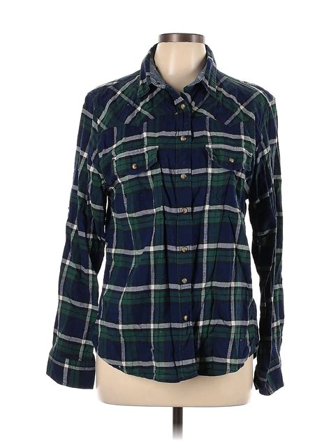 Jachs Girlfriend Plaid Green Long Sleeve Button Down Shirt Size L 73