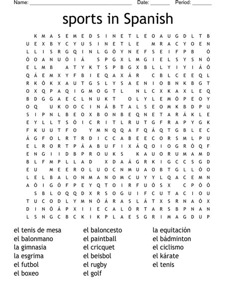 Sports In Spanish Word Search WordMint