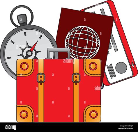 Travel Suitcase Passport Ticket And Compass Stock Vector Image And Art