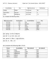 Ast Lab Celestial Sphere Datasheet Docx Ast Planetary