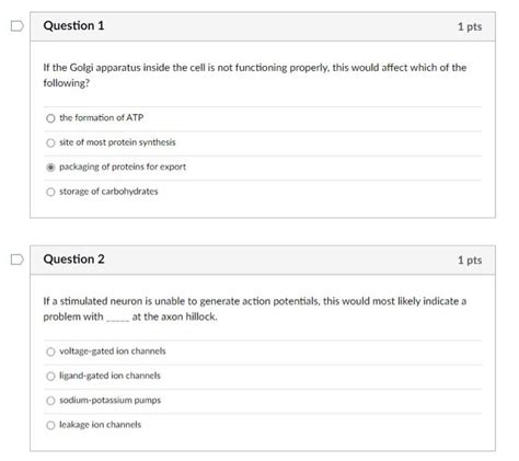 Solved Question 1 1 Pts If The Golgi Apparatus Inside The Chegg