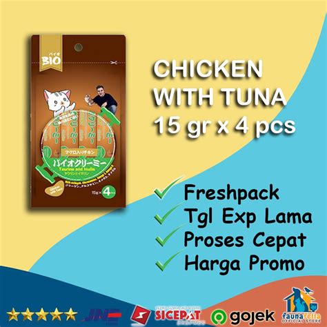 Jual Cemilan Kucing BIO CREAMY Treats Chicken Tuna 15 Gr Shopee Indonesia