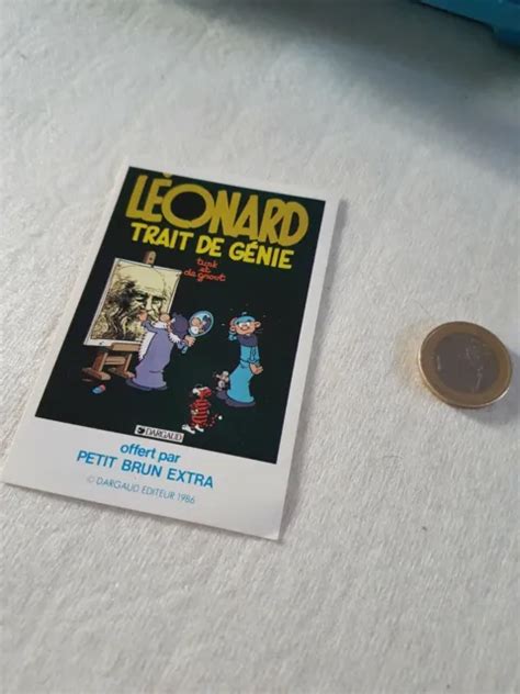 AUTOCOLLANT STICKER VINTAGE Léonard est un génie bd offert petit brun