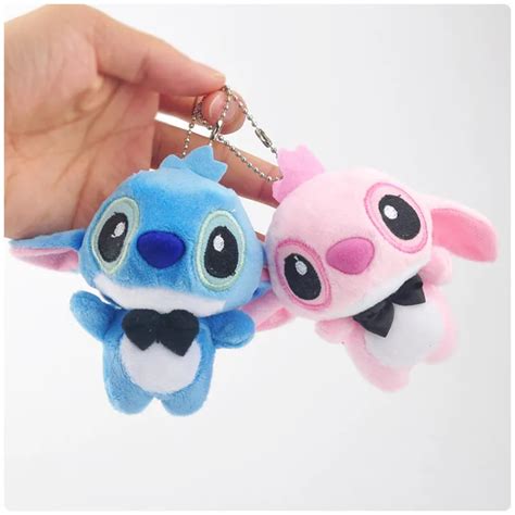 Kawaii Stitch Plush Dolls Anime Lilo And Stitch Keychain Toys Pink Blue