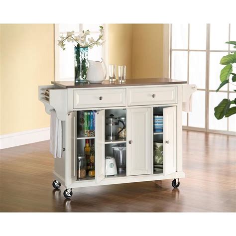 Crosley In Stainless Steel Top Kitchen Island Cart In White