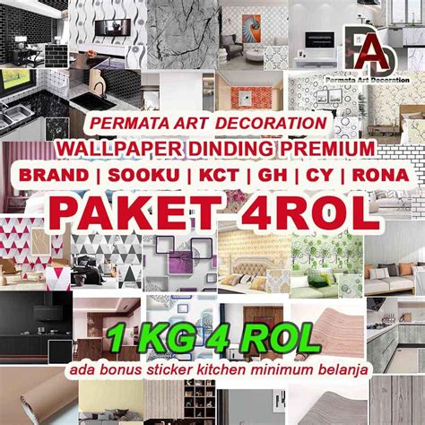 Jual Paket 4 Roll Wallpaper Sticker Dinding Ruang Tamu Kamar