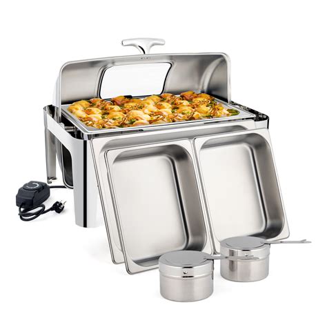 Dsstyles Roll Top Chafing Dish Buffet Set 9 Quart 12 Size Pan Chafer Rectangle Stainless