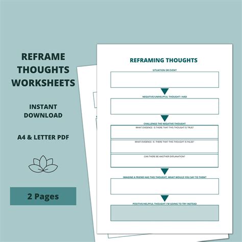 Reframe Negative Thoughts Printable Worksheets For Supporting Etsy UK