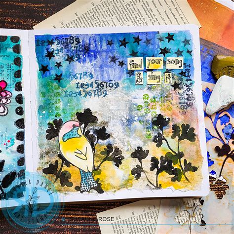 Spring Inspired Art Journal Page With Textured Bird And Sketchy Leaves