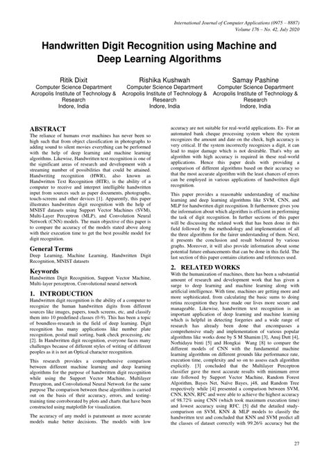 Pdf Handwritten Digit Recognition Using Machine And Deep Learning Algorithms