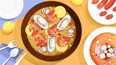 Food Food Cuisine Illustration, Hand Painted, Spain, Seafood Rice ...