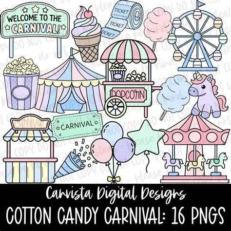 cotton candy carnival clipart set carousel  circus  png