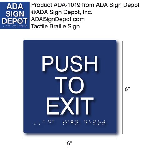 Push To Exit Sign With Tactile Text And Braille Ada Compliant Ada