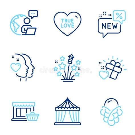 Holidays Icons Set Included Icon As Circus Tent Heart Fireworks