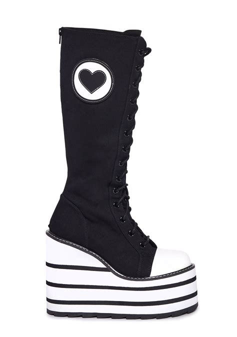 Y.R.U. Heart Patch Platform Canvas Boots - Black/White – Dolls Kill