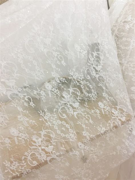 One Yard Clear Sequin Tulle Lace Fabric For Wedding Bridal Gowns