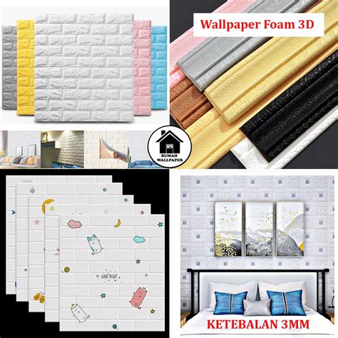 Jual RW Wallpaper 3D Foam Sticker Warna Premium Wall Paper Batik List