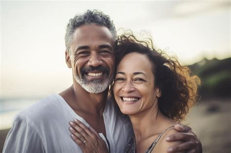 Pareja De Caricias De Mediana Edad Disfrutando Del Tiempo En La Playa