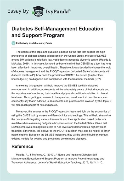 Diabetes Management Education And Support Program Words Essay