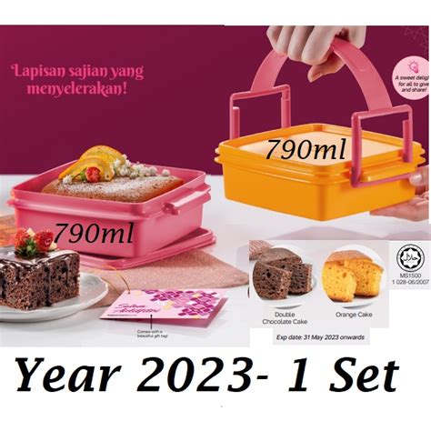 1 Set2023 Tupperware Raya Cake T Set Small Goody Box 790ml With Handle Double Chocolate