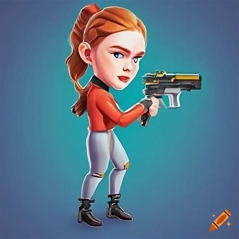 Sadie Sink Posing With Futuristic Blaster Gun And Space Armor On Craiyon