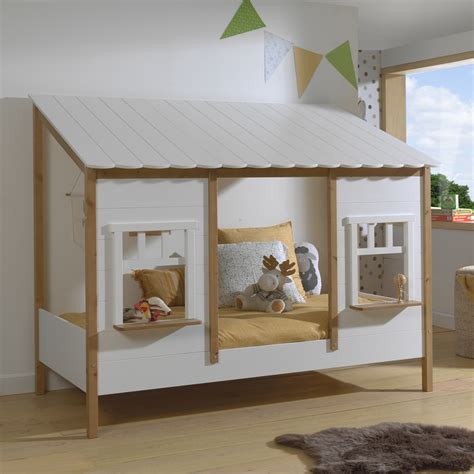 Lit Cabane 90x200 Sommier Inclus Vipack Housebed Blanc Et Bois Lits