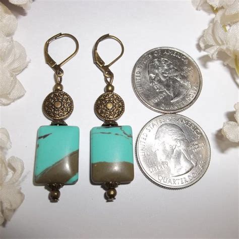 Wvluckygirl Jewelry Turquoise Blue Bronze Earring Set Handmade