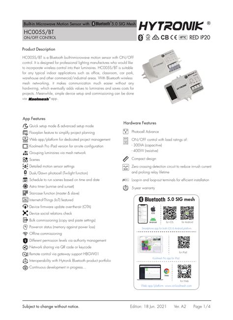 HYTRONIK HC005S BT Built In Microwave Motion Sensor With 5 0 SIG Mesh