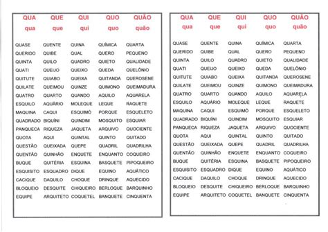 Lista De Palavras Qua Que Qui Quo Alfabetiza O Blog