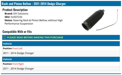 2011 2014 Dodge Charger Rack And Pinion Bellow Diy Solutions Sus07235 Front Left