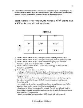 Sex Linked Genetic Crosses Worksheet Punnett Squares And Probabilities