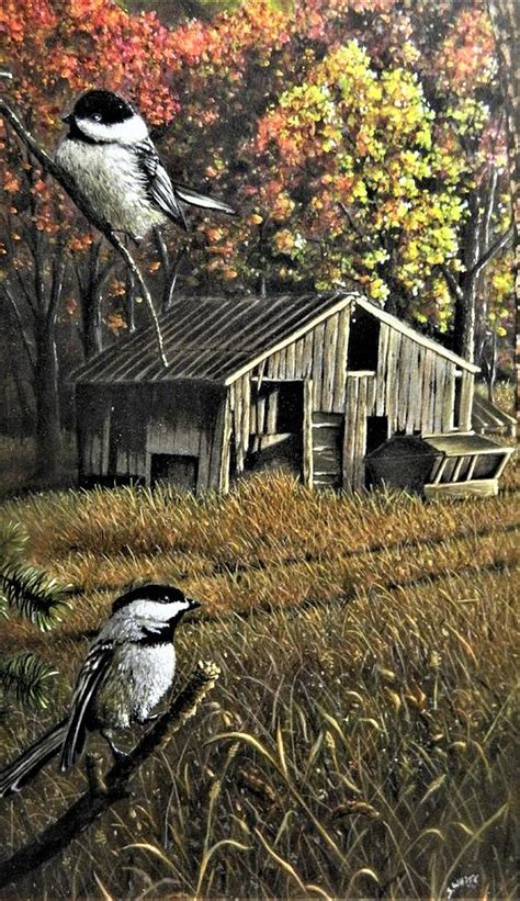 Chickadees In The Fall Painting By Stan White Fine Art America