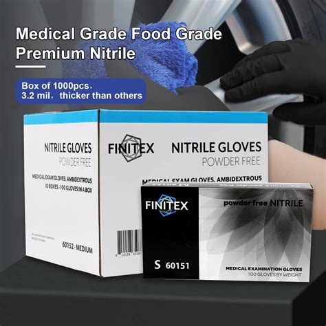 Finitex Black Nitrile Disposable Gloves Exam Gloves Powder Free