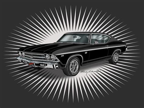 1969 Chevelle SS 396 Black Muscle Car Art Drawing By Alison Edwards