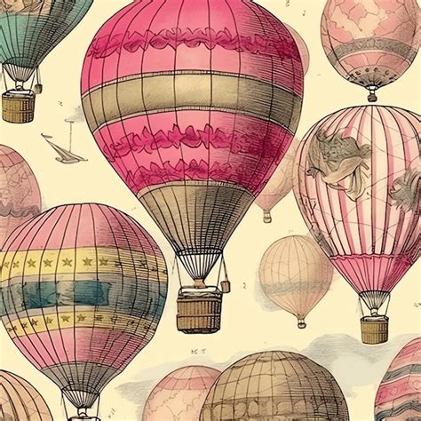 Premium AI Image Vintage Cute Hot Air Balloons Old Paper Junk Journal