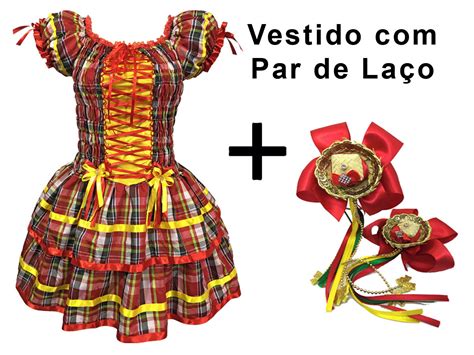 Vestido E Laço Caipira Festa Junina Adulto Vermelho São João