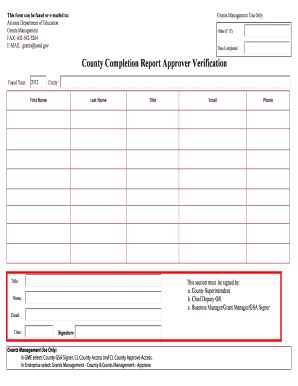 Fillable Online Azed County Completion Report Approver Form Arizona