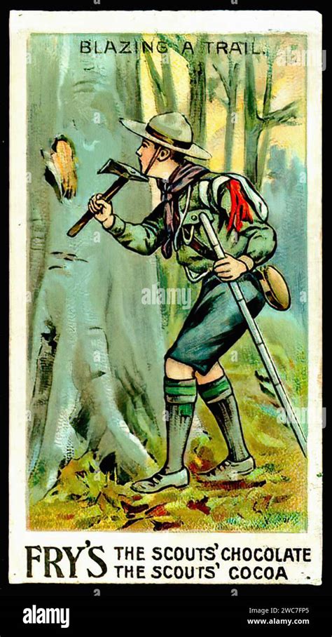 Boy Scout Blazing A Trail Vintage Tradecard Illustration Stock Photo