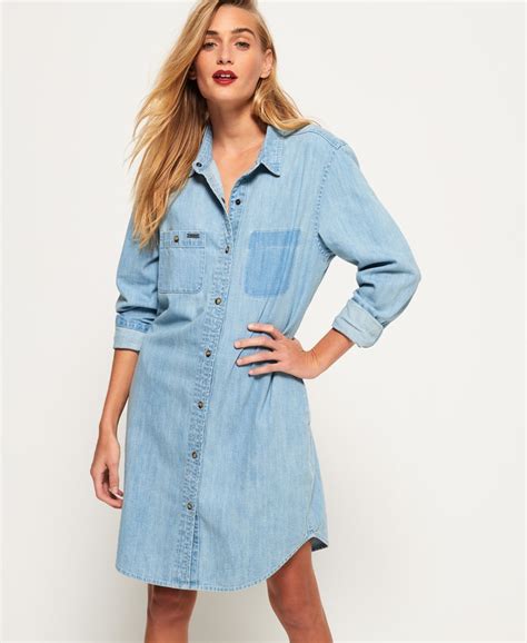 Womens Oversized Denim Shirt Dress In Pacific Blue Superdry Uk