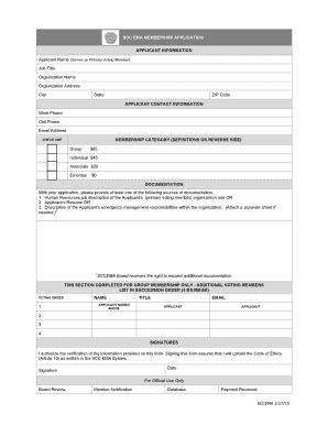 Fillable Online SCC EMA MEMBERSHIP APPLICATION APPLICANT INFORMATION