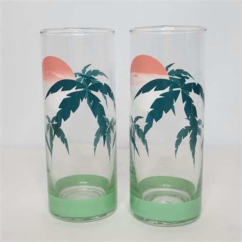 Set Of 4 Vintage Panache Palm Tree Sunset Glasses Highball Tumbler 14 Oz Etsy